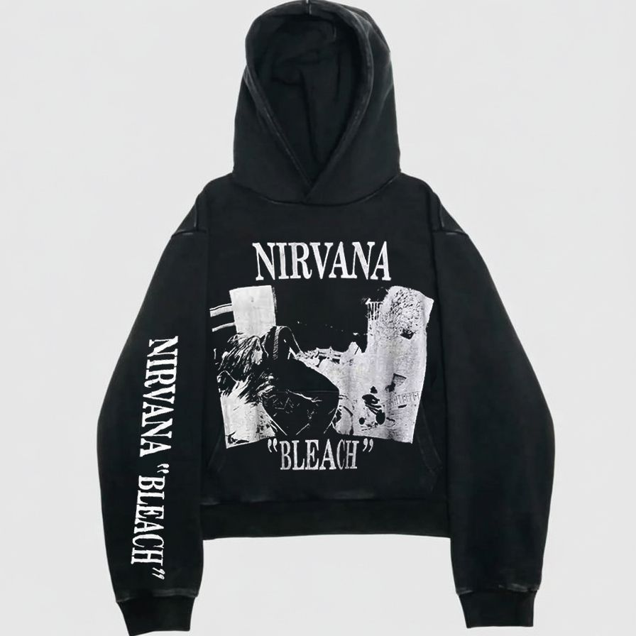 Nirvana涅槃乐队美潮高街款oversize重磅无性别宽松落肩连帽卫衣