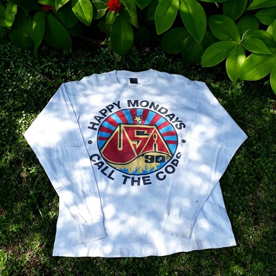 Happy Mondays快乐星期一美式复古vintage重磅摇滚高街长袖T恤男