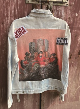 90s AKIRA 阿基拉大印花复古水洗做旧Oversize重磅牛仔外套