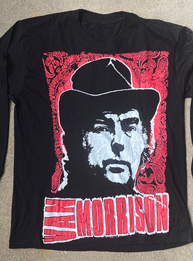 1990s VAN MORRISON 大印花嘻哈美式复古水洗做旧重磅长袖T恤