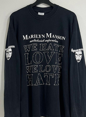 玛丽莲曼森2003专辑海报TheBrightYoungThings做旧印花长袖T恤潮