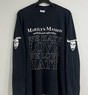 玛丽莲曼森2003专辑海报TheBrightYoungThings做旧印花长袖T恤潮