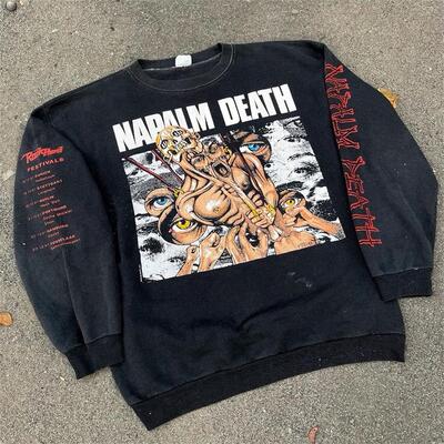 Napalm Death 英国摇滚乐队小众学生无性别雅痞风个性圆领卫衣