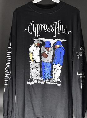 Cypress Hill 嘻哈音乐组合Vintage水洗做旧Oversize重磅长袖T恤