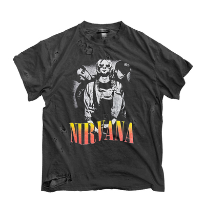 ICEVALLEY 涅槃乐队Nirvana美式摇滚复古做旧宽松破洞短袖T恤