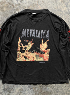 Metallica摇滚乐队重磅vintage阿美咔叽高街穿搭水洗做旧长袖T恤