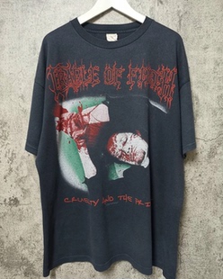罕见！污秽摇篮美式复古vintage古着纹身师穿搭暗黑丧系短袖T恤