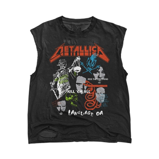 金属乐队所有专辑拼接款!Metallica设计感水洗手工破洞砍袖背心