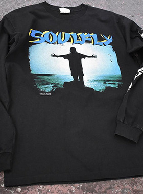 Soulfly美国重金属乐队首张同名专辑封面复古水洗做旧重磅长袖T恤