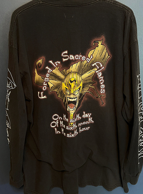 90s Iced Earth 美国重金属摇滚乐队大印花嘻哈街头风重磅长袖T恤