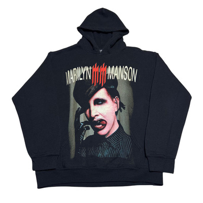 Marilyn Manson 玛丽莲・曼森式摇滚 vintage 重磅款宽松连帽卫衣
