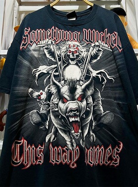 罕见Something Wicked This Way Comes大印花复古做旧重磅短袖T恤