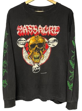 Massacre美国重金属乐队Plains of Insanity歌曲水洗做旧长袖T恤