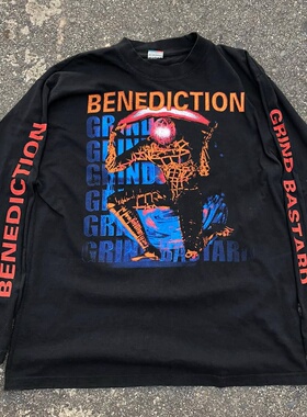 Benediction摇滚乐队音乐专辑Grind Bastard封面美式复古长袖T恤