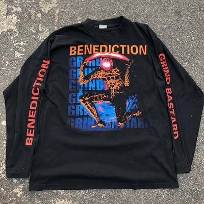 Benediction摇滚乐队音乐专辑Grind Bastard封面美式复古长袖T恤