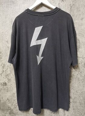 玛丽莲曼森 Marilyn Manson闪电vintage美式复古重磅宽松短袖T恤