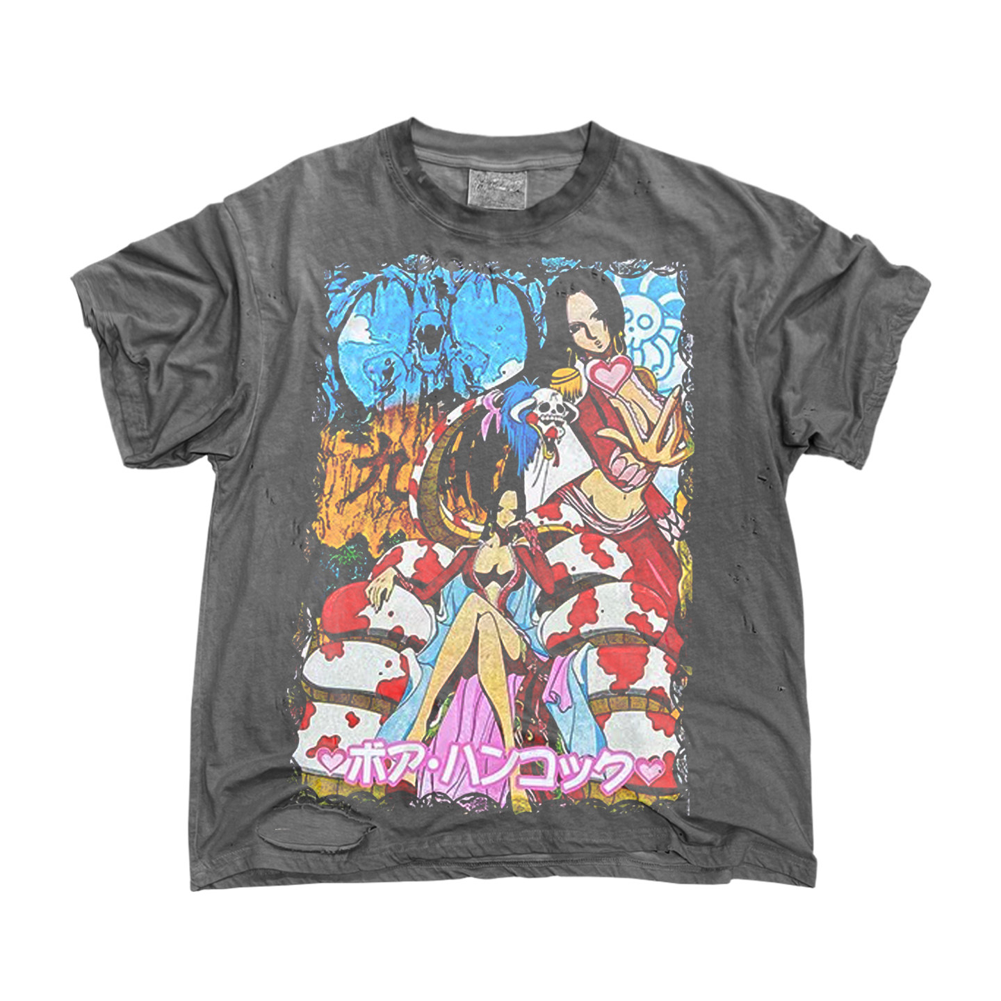 ICEVALLEY 海贼王动漫破洞短袖T恤古着感oldschool青春流行热血风