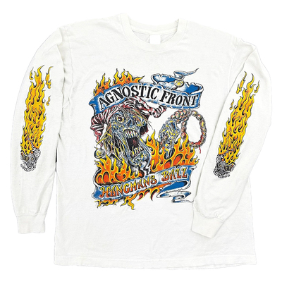 罕见！重磅水洗破坏长袖T恤！Agnostic Front硬核摇滚TATTOO