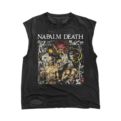 美式复古chicano西海岸高街Napalm Death独特街头砍袖背心水洗