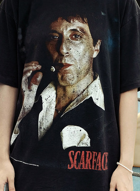 Scarface 疤面煞星美国犯罪片主角Tony Montana大印花短袖T恤