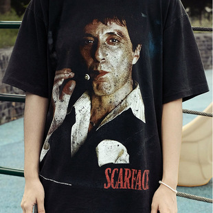 Scarface 疤面煞星美国犯罪片主角Tony Montana大印花短袖T恤