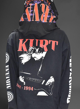 NIRVANA 涅槃摇滚乐队 KURT COBAIN 复古嘻哈水洗做旧重磅长袖T恤