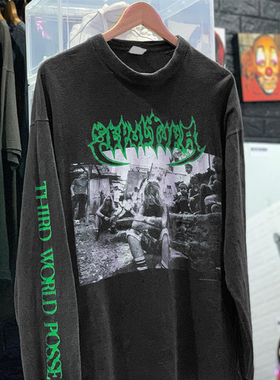 罕见 水洗重磅破洞长袖T恤！Sepultura1992专辑Third World Posse