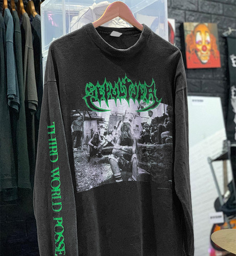 罕见 水洗重磅破洞长袖T恤！Sepultura1992专辑Third World Posse
