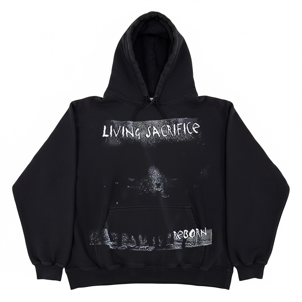 Living Sacrifice生存牺牲乐队摇滚元素重磅落肩剪裁美式连帽卫衣