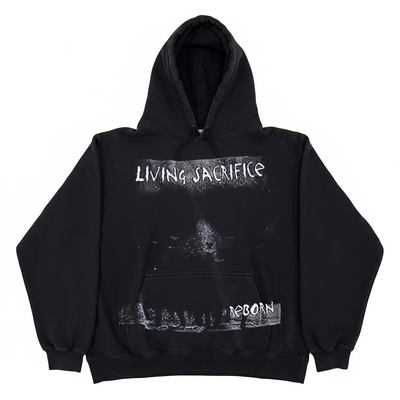 Living Sacrifice生存牺牲乐队摇滚元素重磅落肩剪裁美式连帽卫衣