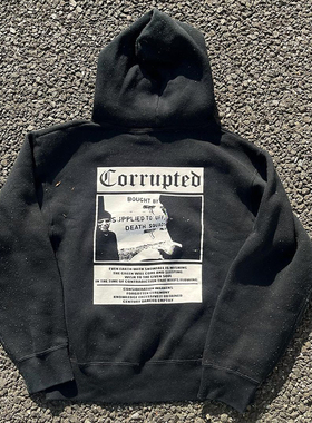 Corrupted音乐组合简约大码OS大版寻留叠穿ins风高街潮流连帽卫衣
