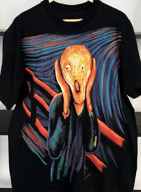 The Scream Edvard Munch Black尖叫爱德华蒙克摇滚古着感短袖T恤