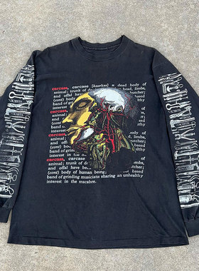 Vintage美式 90's金属乐队Carcass Heartwork 经典街头长袖T恤