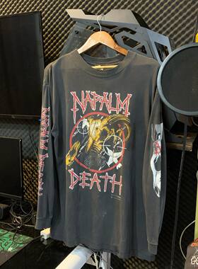 罕见水洗重磅破坏tee！Napalm Death美式复古高街Vintage长袖T恤