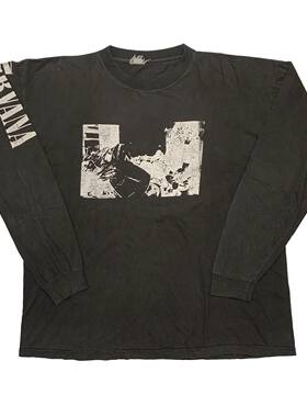 重磅水洗破坏tee！Nirvana1989专辑Bleach高街Vintage长袖T恤