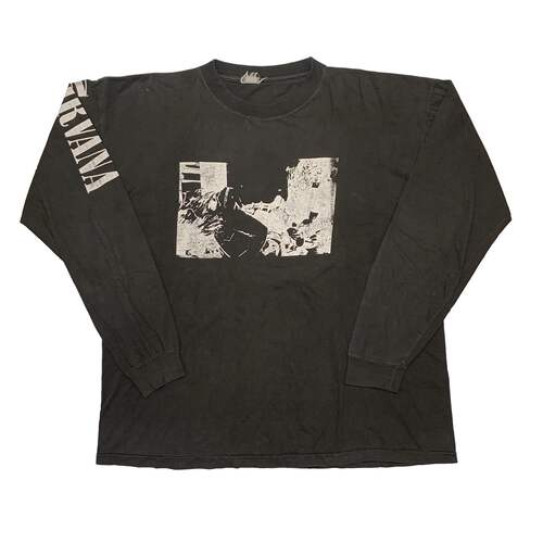重磅水洗破坏tee！Nirvana1989专辑Bleach高街Vintage长袖T恤