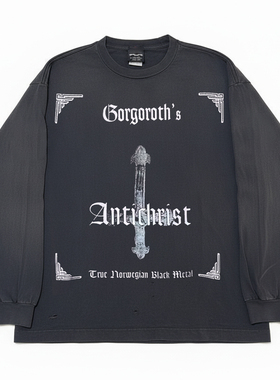 Gorgoroth高葛罗斯重磅古着感小众设计感宽松落肩适配学生长袖T恤