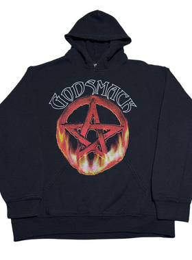 Godsmack上帝之击乐队美式 ins 风火焰五角星超吸睛宽松连帽卫衣