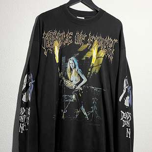 黑金属摇滚乐对专辑Cradle of Filth美式vintage重磅水洗破坏做旧