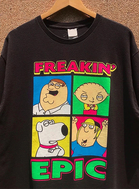 Family Guy 恶搞之家创意复古百搭美式vibe风重磅水洗做旧短袖T恤