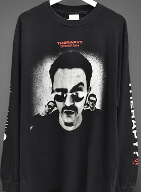 Therapy 治疗乐队 Infernal Love 专辑封面水洗做旧重磅长袖T恤