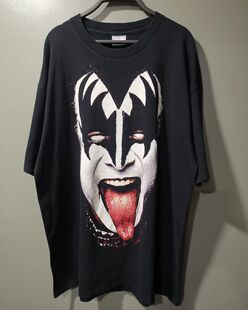 美式 复古做旧T恤 Simmons重磅vintage短袖 Kiss合唱团贝斯手Gene