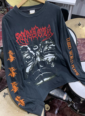 罕见重磅水洗破坏tee！Sepultura1993专辑Third World Posse长袖T