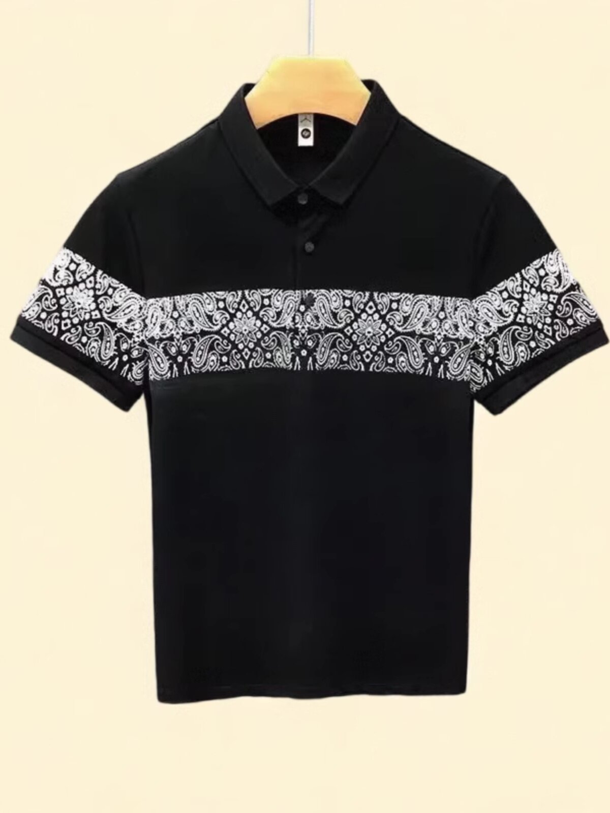 여름 대형 한국 스타일 패셔너블하고 잘 생긴 캐슈 꽃 슬림 티셔츠 남성용 새로운 트렌디 한 남성용 스플 라이스 반팔 폴로 셔츠