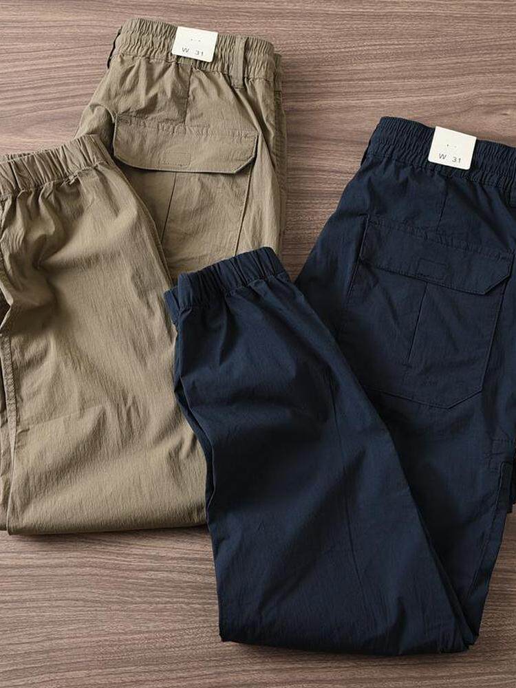 2024 여름 남성의 얇고 통기성이 뛰어나며 가벼운 야외 캐주얼 작업복 신축성 있는 허리 약간 신축성이 있는 느슨한 다리 바지