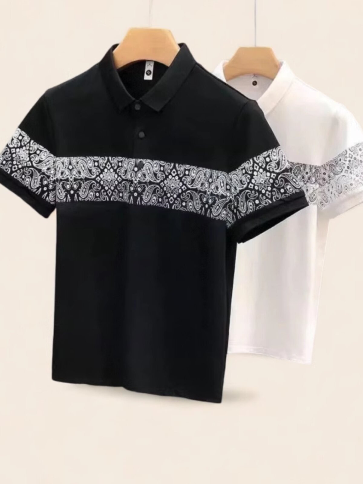 여름 대형 한국 스타일 패셔너블하고 잘 생긴 캐슈 꽃 슬림 티셔츠 남성용 새로운 트렌디 한 남성용 스플 라이스 반팔 폴로 셔츠