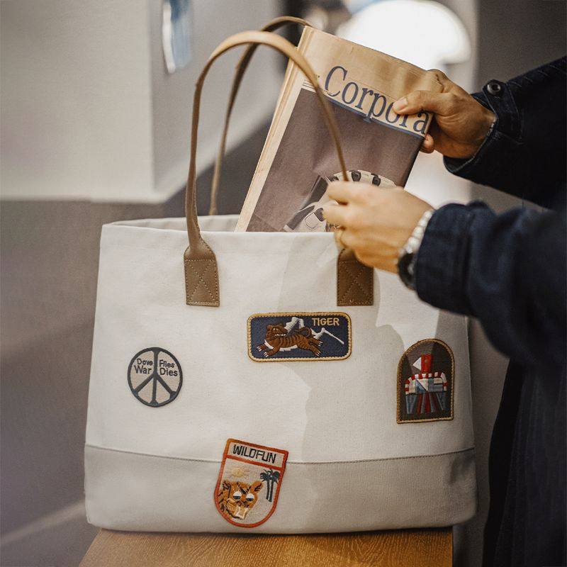 马登工装美式复古章仔刺绣托特包大容量手提包相机电脑单肩包男女,箱包皮具/热销女包/男包,男士包袋,淘宝优惠券,粉丝福利购,淘宝优惠卷