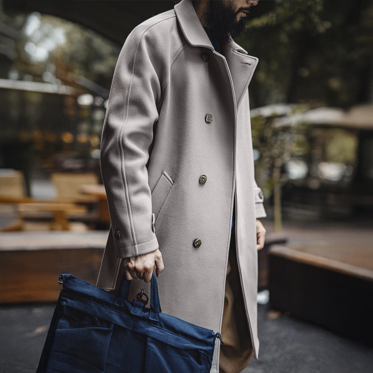 马登工装德式灰色巴尔玛肯风衣中长款战壕大衣廓形英伦外套男秋冬