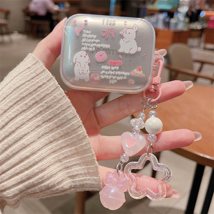 适用真我budsair7保护套可爱卡通粉色蝴蝶结兔子真我Buds Air7pro蓝牙降噪耳机保护壳真我Buds Air7pro分体壳