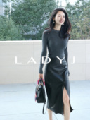 LadyJ 都市战袍LP原厂进口A级绵羊皮真皮高腰开叉一步半身裙皮裙
